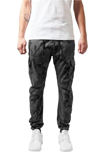 Image of URBAN CLASSICS Men's Cargo Trousers, Cargo Joggers with Military Print, Comfortable Combat Trousers for Men, Joggings Bottoms with Elastic Leg Opening, Colour: Camo grey, Size: 34