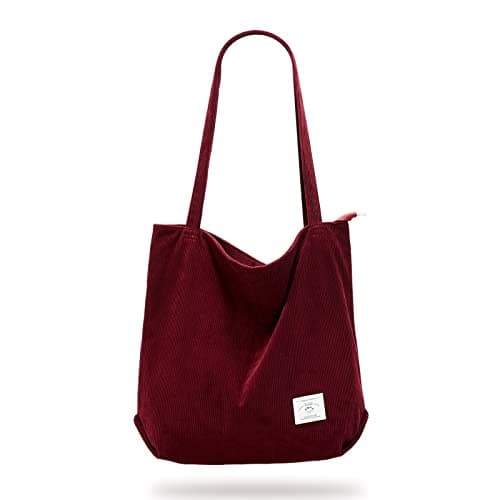 Image of KALIDI Thicken Corduroy Totes Bag Extra Large Capacity Handbags Shoulder Bags with Zipper Cord Tote Bag for Women Ladies Girls Casual Shopping Bag for Work School College Daily Use (Burgundy)