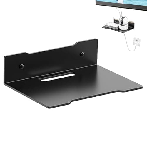 Image of Universal Wall Mounted Floating Shelf – Metal Router Rack & Camera Shelf For Monitors, Security Cameras & Sky Boxes | AV Wall Holder For DVD Players, Game Consoles & TV Box | Compact Under TV Me