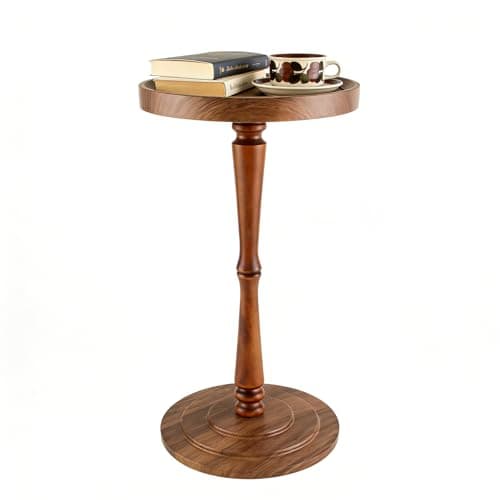 Image of Simcat Round Side Table Bamboo Joint Design, Small Round Coffee Table for Small Spaces with Solid Wood Leg for Living Room, Bedroom, Corners, and Office (Walnut)