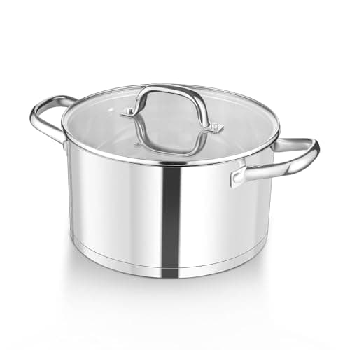 Image of HaWare Stock Pot with Clear Lid, 6L Tri-Ply Bottom Stainless Steel Stockpot for Cooking Pasta & Stewing Soup, Suit for Induction/Electric/Gas/Ceramic, Healthy & Easy Clean - 24cm