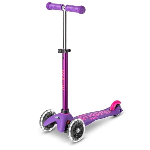 Image of Micro Scooters | Mini Micro Deluxe LED Children's Scooter | Extra Grippy Deck | Weather Tested Stem | Remove & Fold Handlebar | Light Up Wheels | 2-5yrs | Boys & Girls | Pink/Purple