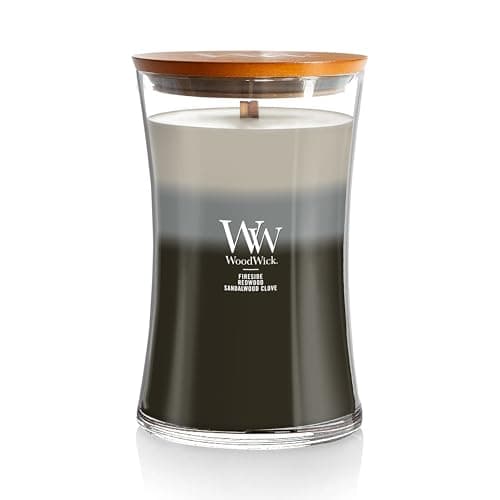 Image of WoodWick Large Hourglass Scented Trilogy Candle | Warm Woods | with Crackling Wick | Up to 130 Hours Burn Time