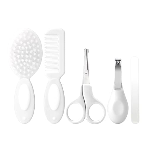 Image of Baby Grooming Kit Newborn,Infant Safety Care Set with Hair Brush Comb Nail Clipper, Baby Essentials for Newborn,5 Pcs, Write