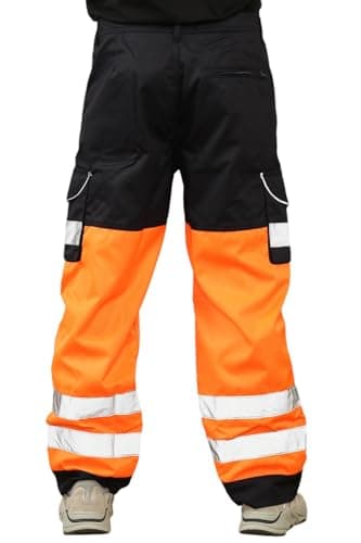 Image of AAIF RETAILS® Hi Viz Mens Work Trousers Reflective Safety Hi Vis Joggers - Men High Visibility Satin Combat Workwear Bottoms Pants XLarge Black/Orange
