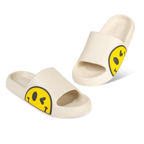 Image of Unoesone Kids Sliders Summer Beach Slippers,EVA Open Toe Boys Girls Sliders,Bathroom Pool Shower Anti-Slip Shoes for Kids and Adult Indoor Outdoor(White,1/2 UK)