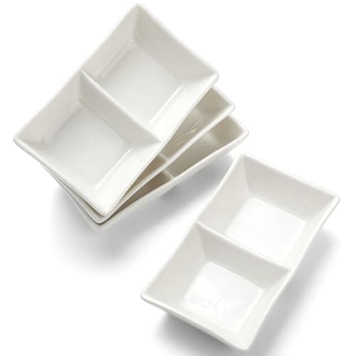 Image of CHWAIKA Ceramic Soy Sauce Dish Dipping Bowls Grids Divided Sauce Dishes Side Dishes for Ketchup Seasoning Sushi (4)