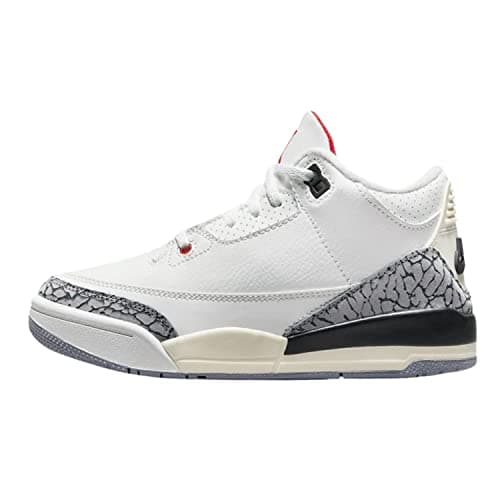 Image of Nike boys Air Jordan Retro 3, Summit White/Fire Red/Black/Cement Grey, 3 US Big Kid