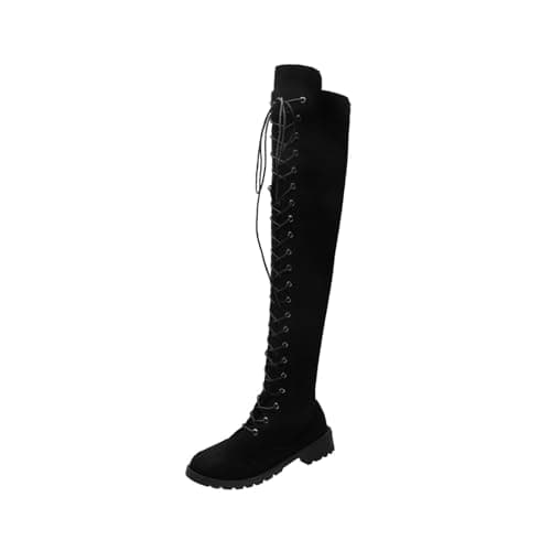 Image of Over The Knee Boots Women Sexy Comfortable Thigh High Boot Stylish Zipper Low Chunky Heel Lace Up Stretch Biker Boots Outdoor Party