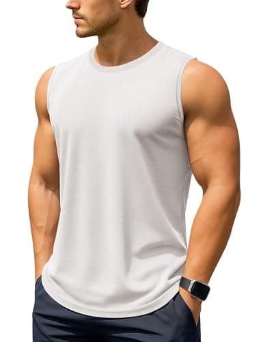 Image of TACVASEN Men's Sleevless Vests Summer Workout Tank Top Gym Running Shirts Cooling Mucsle Shirt for Men White XL
