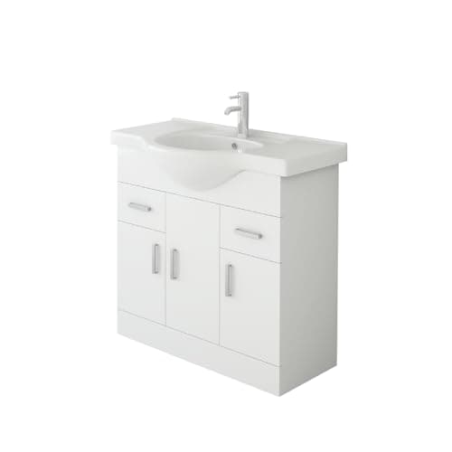 Image of 850mm White Gloss Basin Vanity Cabinet Bathroom Storage Furniture Sink Unit