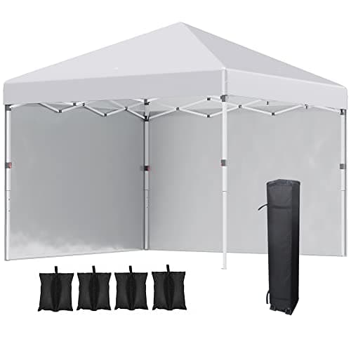 Image of Outsunny 3 x 3 (M) Pop Up Gazebo, UPF 30+ with 2 Sidewalls, Leg Weight Bags and Wheeled Bag, Height Adjustable Party Tent Event Shelter for Garden, Patio, White