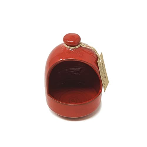 Image of Verano Spanish Ceramics Selena Glaze Hand Dipped Salt Pig - Home Kitchen Restaurant Café Decorative Décor - Salt Cellar Pepper Seasoning Holder Caddy Spices Condiments Storage Pot - Red