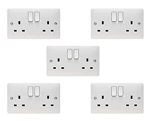 Image of 5 PACK - Hager 13A 2 Gang Double Pole (Dual Earth) Switched Socket - Sollysta Range (5)