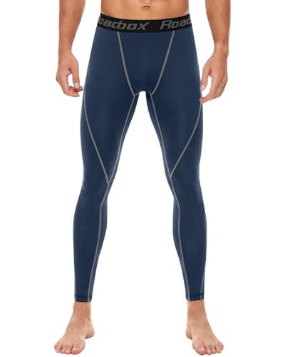 Image of Roadbox Men's Compression Pants Base Layer Tights Leggings for Workout Running (Navy Blue, M)