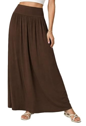 Image of Crazy Girls Womens Pleated Fold Over High Waist Gypsy Long Maxi Skirt UK 8-22 (S/M-UK8/10, Brown)