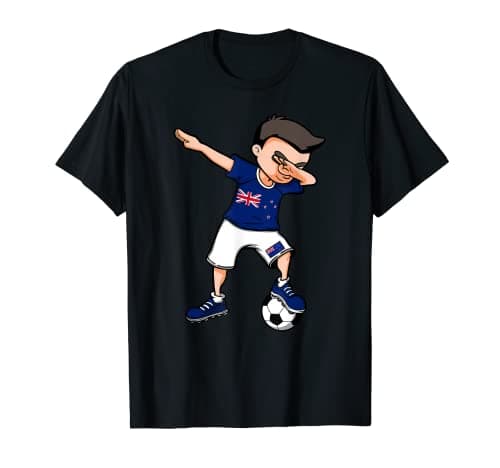 Image of Dabbing Soccer Boy New Zealand Fans Jersey New Zealand Flag T-Shirt