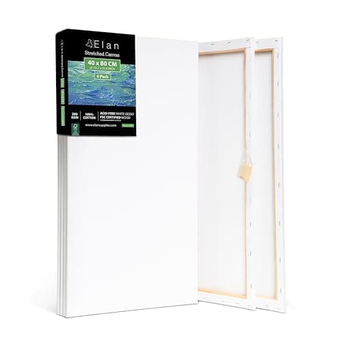 Image of Elan Stretched Canvases 40x80 CM, 6-Pack Art Canvases for Painting 280 GSM, Triple Primed Stretched Canvas for Painting, Blank Canvas 40x80 CM