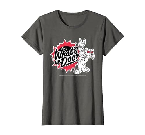 Image of Looney Tunes Whats Up Doc Bugs Bunny Retro B Chain T-Shirt, Women, Asphalt Grey, X-Large