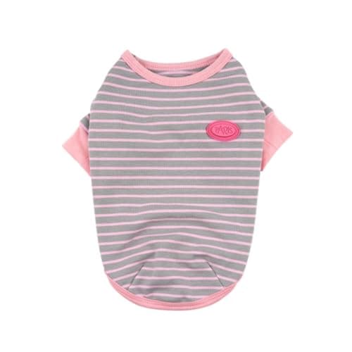 Image of Striped Dog Shirt - Soft Cotton Pet Clothes for Small, Medium, Large Dogs & Cats – Breathable, Stretchy Puppy Outfit – Embroidered Logo T-Shirt for Boys & Girls (Pink, White) (PINK, L)
