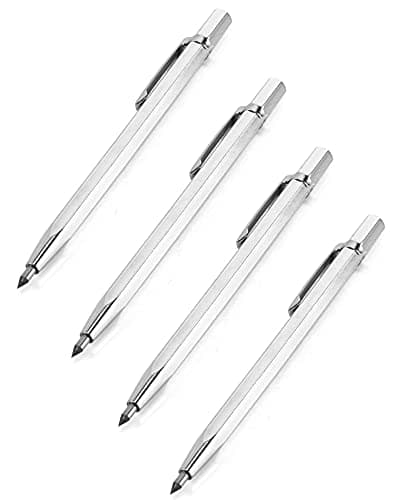 Image of QWORK® Tungsten Carbide Scriber, Glass Scribe Tool Engraving Pen with Retractable Tungsten Carbide Tip for Glass, Ceramics and Hardened Steel, 4 Pack