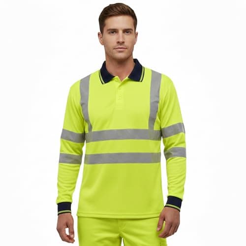Image of DURUS WORKWEAR High Visibility Long Sleeve Reflective T-Shirt Plain & Two-Tone Polo Work Top Yellow