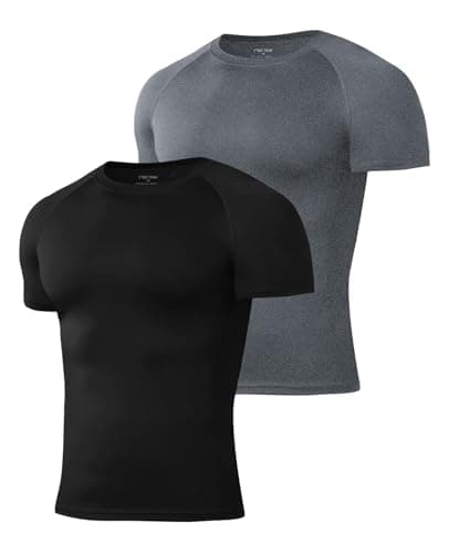 Image of Niksa 2Packs Compression Tops for Men Short Sleeve Mens Running T-Shirts Mesh Design Quick Dry Base Layer Shirts for Gym Sports Fitness Workout Cycling,Training, Black and Grey,M