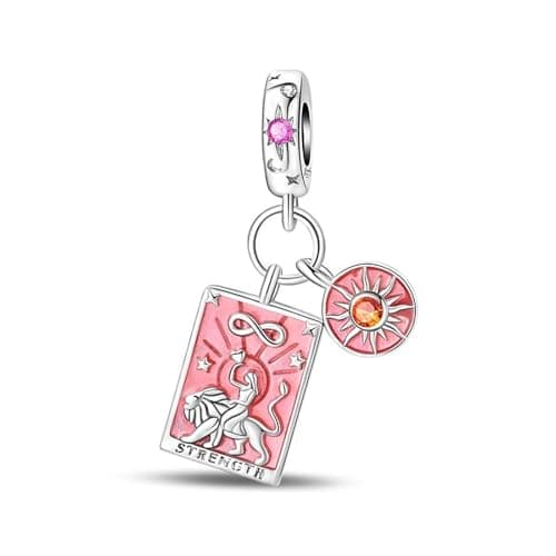 Image of SBUTUXC Sterling Silver Tarot Card Charms Collection, Enamel Dangle Pendants with Crystals, Major Arcana Design for Bracelets, Necklaces, 925 Silver(Strength Tarot Charm)