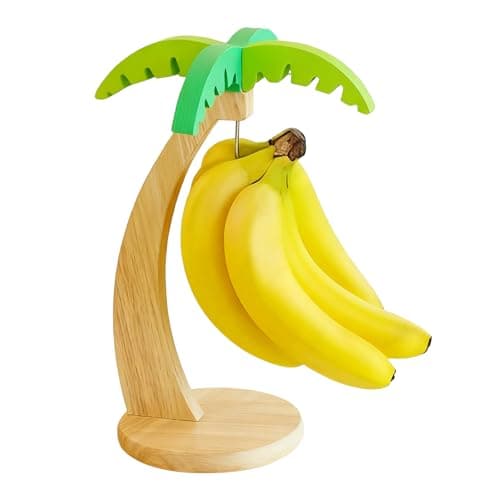 Image of Zamety Banana Holder Stand, Banana Hook Hanger Wooden Stand, Fruit Rack for Kitchen Counter, Tree Rack to Keep Fruits Fresh with Stainless Steel Hook, Natural Wood Colour