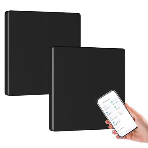Image of BSEED Smart Light Switches 2 Gang,Alexa Light Switch 2 Way or Multi-Way Control by SmartLife APP,Work with Alexa and Google Home,Ultra-Thin,2.4GHz,Black(Neutral Wire Required),2 Pack
