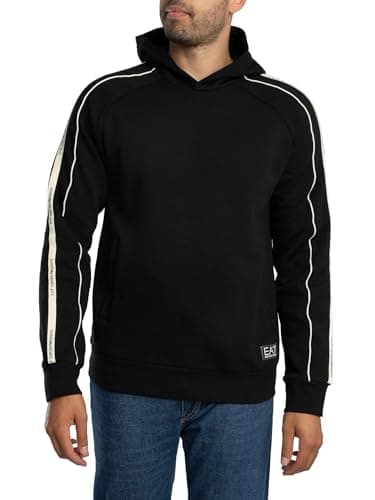 Image of EA7 Men's Train Logo Tape Pullover Hoodie, Black, XL