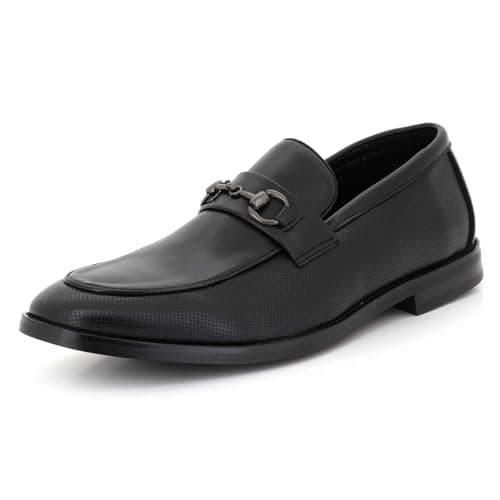 Image of Mens Smart Slip On Loafers with Metal Bit Detail Classic Flat Formal Dress Work Office Moccasin Cofmortable Gents Casual Black Shoes Size 9 UK 43 EU