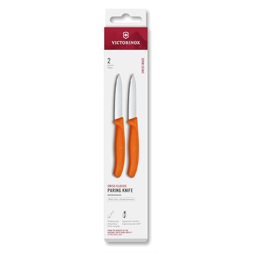Image of Victorinox Swiss Classic, Paring and Vegetable Knife Set, 2-piece, Extra Sharp Blade, Straight Edge for Precise cuts, 8 cm, Stainless Steel, Orange