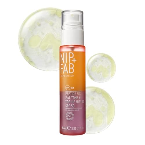 Image of Nip+Fab Peptide Fix 2-in-1 Tone & Top-Up Mist, 4% SPF 50, Replenish and Rehydrate Your Skin, Top-Up your Sun Protection On-The-Go, SPF Top-Up Over Makeup, 75ml