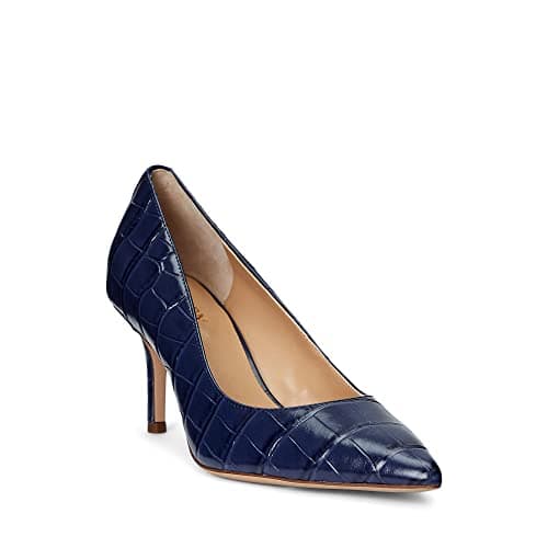 Image of LAUREN Ralph Lauren Women's Lanette Crocodile Embossed Leather Pumps, Refined Navy, 8 UK