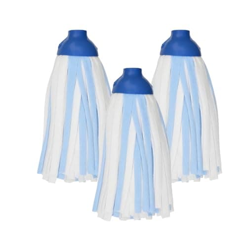 Image of HOMESHOPA Synthetic Floor Mop Head, 3 Pack Blue Super Absorbent Synthetic Cloth Strands, Versatile Easy-Clean Mop Refill for Home, Office & Commercial Use