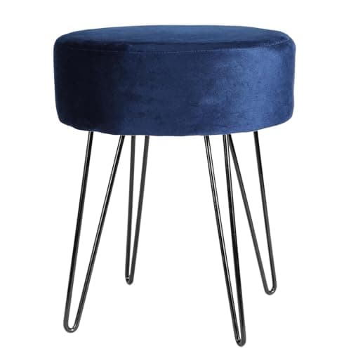 Image of Harbour Housewares Velvet Round Foot Stool - Blue with Black Legs - Small Modern Dressing Table Pouffe Footstool Vanity Seats Vanity Chairs Footstools for Living Room, Bedroom