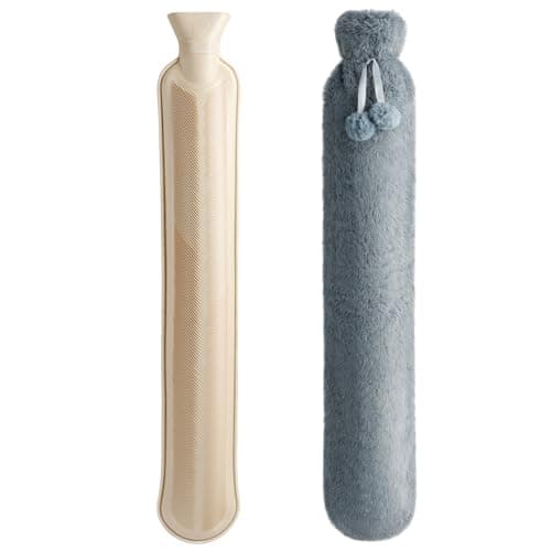 Image of Homealexa Extra Long Hot Water Bottle with Cover UK, 2L Large Rubber Hot Water Bag for Adults, Warm Water Bottle for Neck Shoulder Back Comfort, Soft Plush Cover – Gifts for Women & Her, 73x14cm