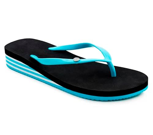 Image of IMTY Womens Flip Flops Lightweight Toe Post Sandals Ladies Beach Summer Pool Shoe Wedge Thong Sandal (Black Blue, UK Footwear Size System, Adult, Women, Numeric, Medium, 4)