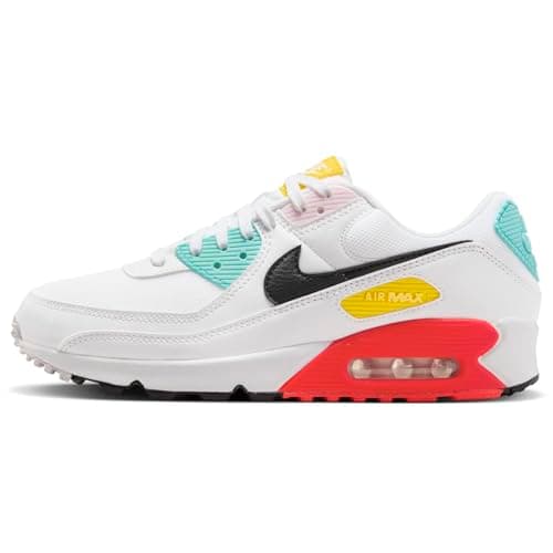 Image of Nike Air Max 90 Women's Shoes (FZ3622-100, White/Pink Foam/Bright Crimson/Black), White/Pink Foam/Bright Crimson/Black, 7.5 UK