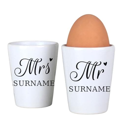 Image of Personalised Mr and Mrs Egg Cups. Couple Egg Cups