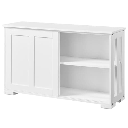 Image of Yaheetech Sideboard Buffet Cabinet Stackable Kitchen Storage Cabinet with Sliding Door & Adjustable Shelf, Floor Cupboard for Living Room, kitchen, Hallway, 106.7 x 33 x 63 cm, White
