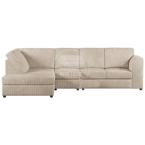 Image of New Luxor Long Fabric Corner Sofa | Soft Jumbo Cord 4-5 Seater Corner Sofa Left hand or Right Hand (Cream, Left Hand Facing - Fullback)