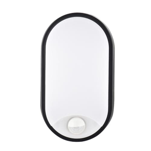 Image of M EGA MEGACUBE 18W LED 4000K IP65 Flush Wall Mounted PIR Sensor Oval Bulkhead Light Fixture for Outdoor, Garden, Shed, Porch, Garage, Workshop, Patio, Hallway, Corridor, Workshop etc -Black