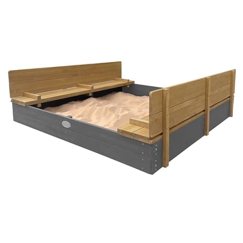 Image of AXI Ella XXL Sandbox made of FSC wood with benches & lid | Sandbox for children in Grey/Brown |150x150 cm