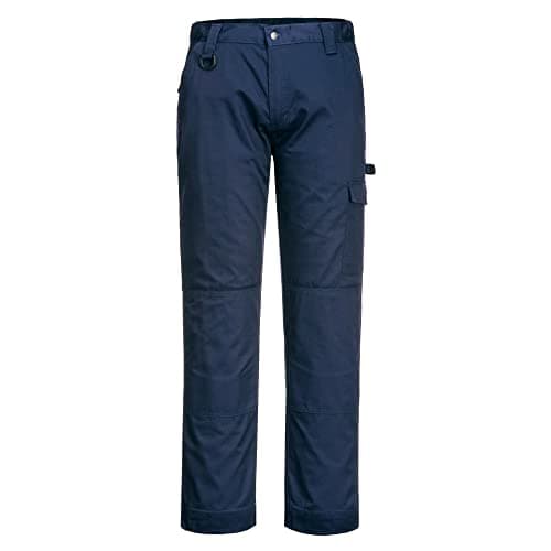 Image of Portwest CD884 Super Work Trousers Durable Sitewear Kneepad Pockets Safety Cargo Pants Adjustable Fit Multi Function Construction Modern Workwear, Navy, Short, 40