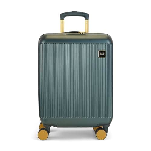 Image of Rock Aria Small Hard Shell Cabin Suitcase in Green with Gold - A Sleek Statement with Gold Toned Accents - Telescopic Handle, Impact-Resistant Material & TSA Combination Lock - 55x39x22cm 34L