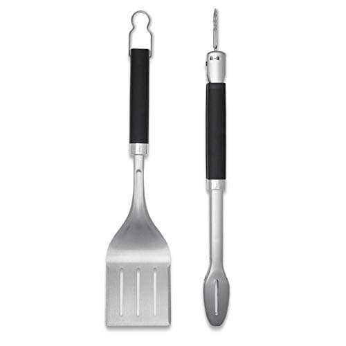 Image of Weber Premium Grill Tool Set - Large, 2-piece made of stainless steel, consisting of grill tongs and turner (each 46cm), with practical handles, dishwasher safe - Silver (6763)