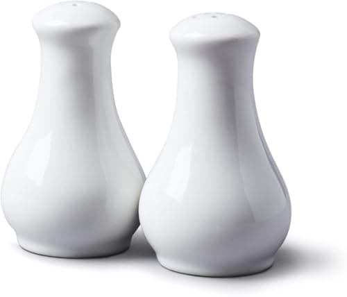 Image of WM Bartleet & Sons - Traditional Porcelain Salt & Pepper Pot Shaker Cruet Set (13cm) - Pear Shape Body for Easy Use - Made from Premium Porcelain - Classic Smooth Finish