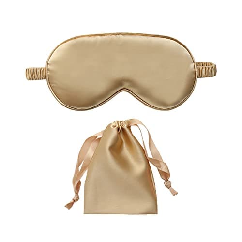 Image of HugeDE Faux Silk Sleep Eye Mask Comfortable Eyes Cover Soft Eye Shades Travel Sleeping Mask with Storage Pouch for Full Night Sleep Nap Gold